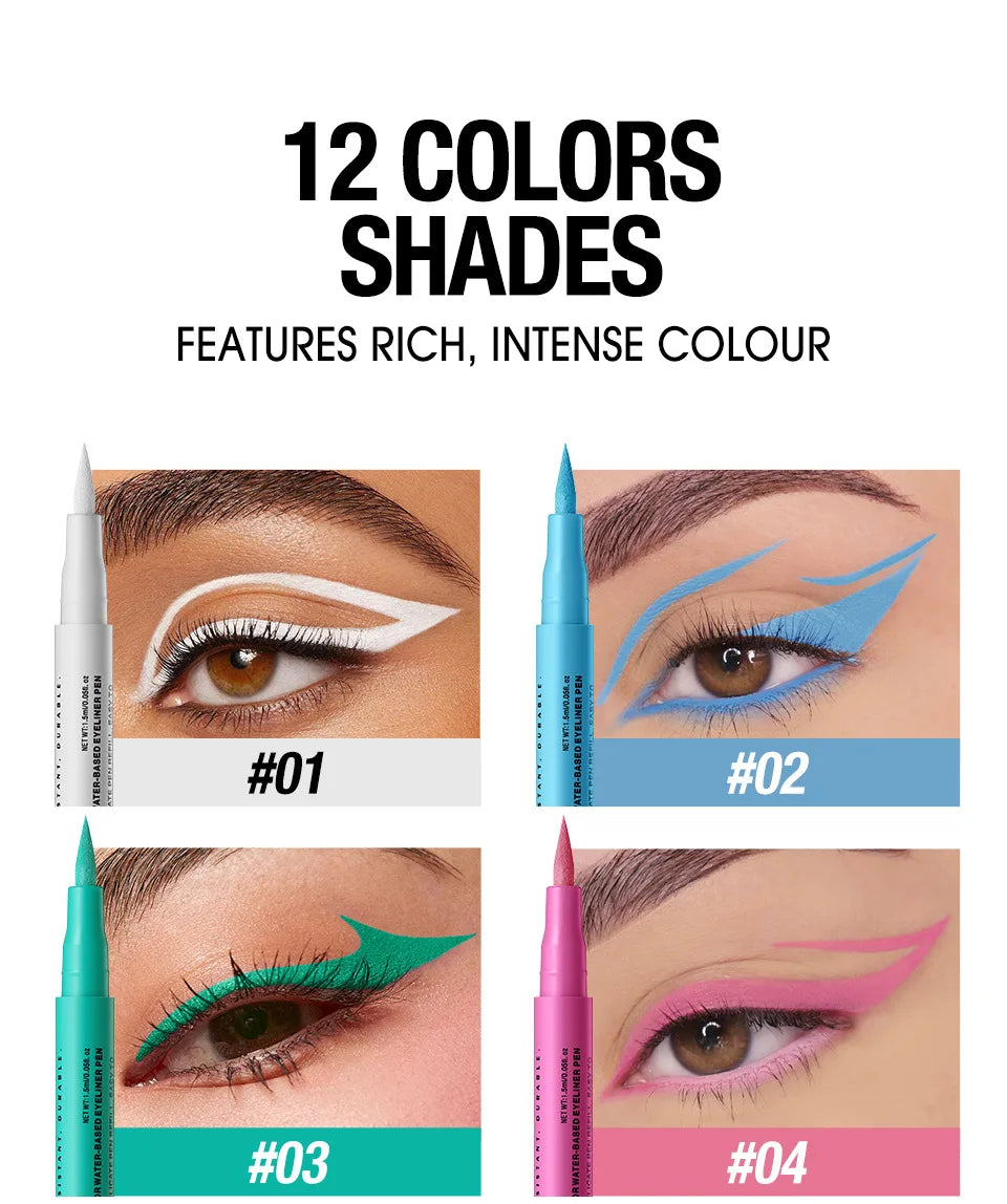 Dark red matte liquid eyeliner, white makeup, quick-drying, waterproof, long-lasting pencil, 12 colors.
