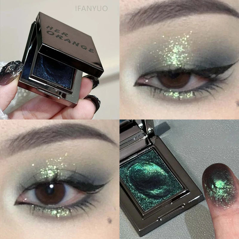 Chameleon Dark Green Eyeshadow Palette, Thin, Easy-to-Apply, Sparkling Pearly, Puree-like Eyeshadow, Illuminating Makeup