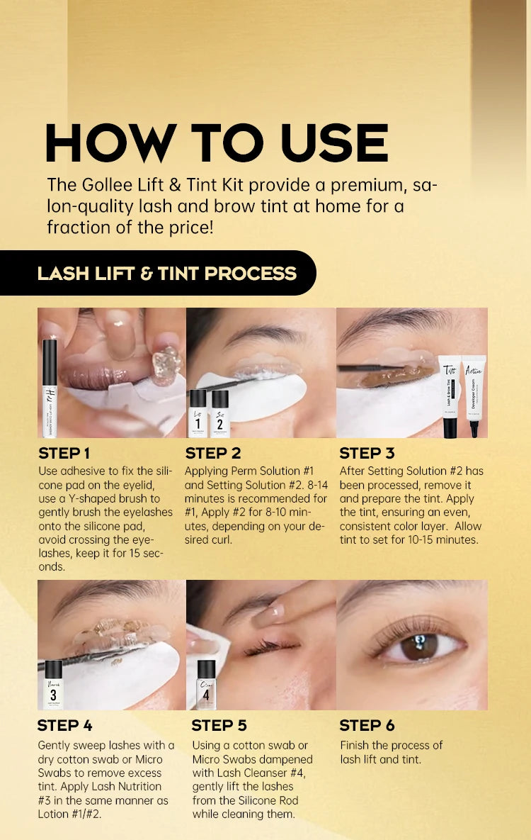 Gollee Professional Eyelash Lift & Tint Kit – Long-Lasting Lash & Brow Enhancement | Natural Curl Effect | Up to 4–6 Weeks